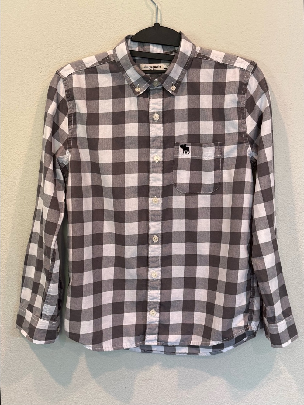 Abercrombie Kids Gray Buffalo Check LS Shirt Boys Size 11/12 Button Down